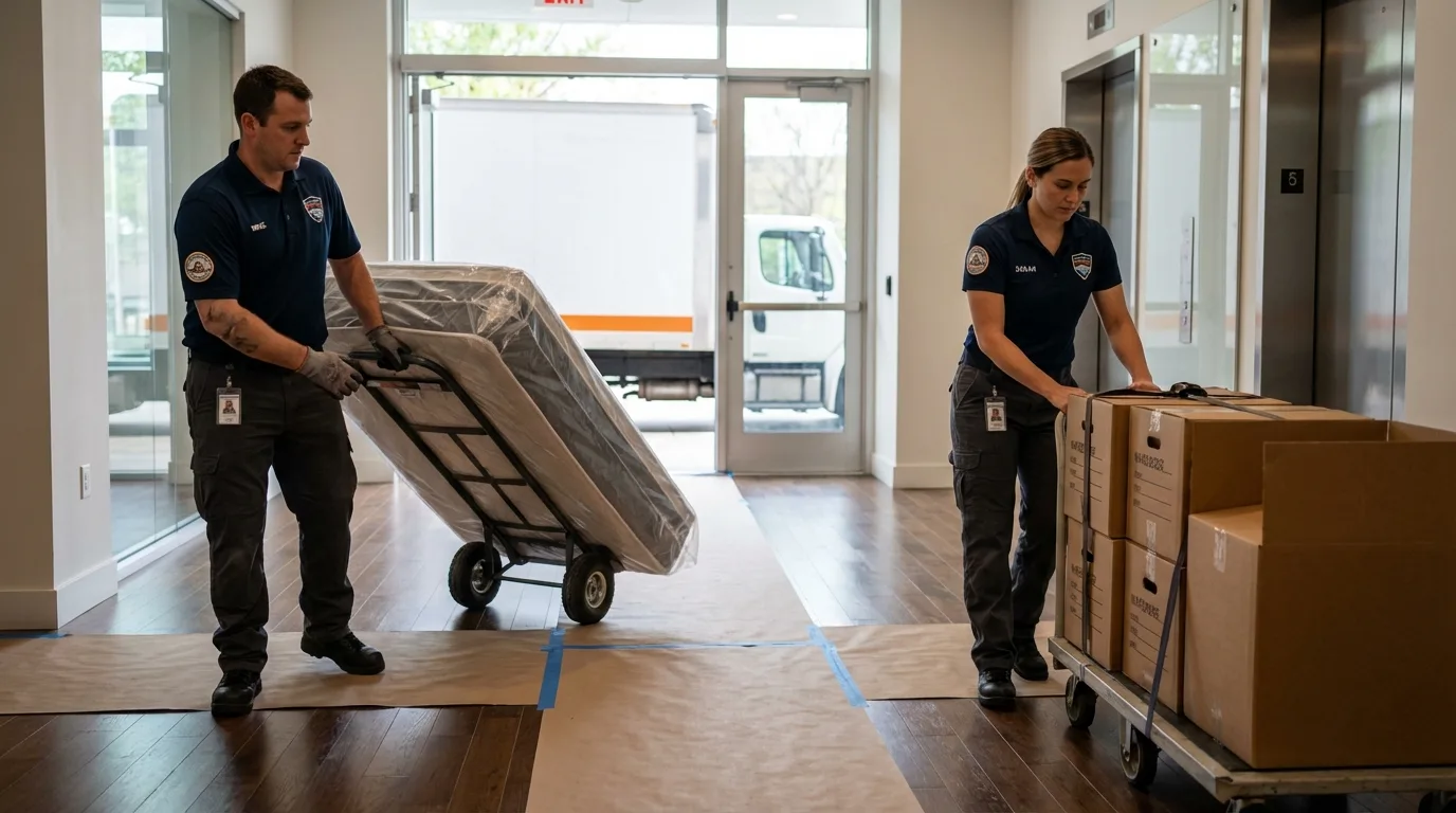 Professional apartment movers loading elevator in Hammond, IN